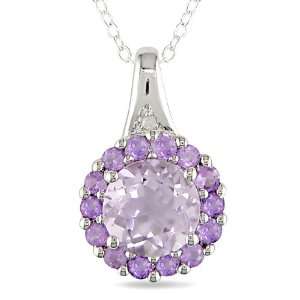   France & Amethyst and Diamond Accent Pendant in Silver, HIJ Jewelry