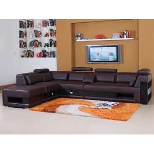  Xaviero Full Leather Sectional Sofa with Drawers   Brown 