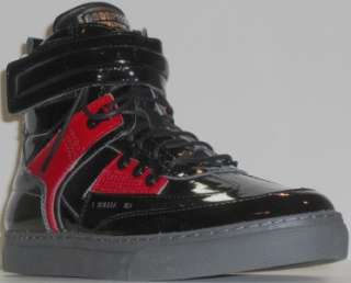 Mens Basket Ball Patent Leather Mid Top Sneaker  Color: Black/Red 