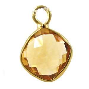  Citrine Faceted Square and Vermeil Pendant Approx. 13x13mm 