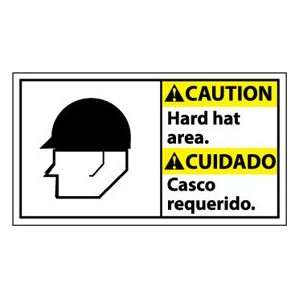 Bilingual Plastic Sign   Caution Hard Hat Area:  Industrial 
