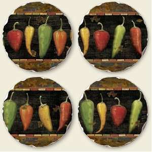  Cantina Hot Peppers Round Assorted Tumbled Stone Coaster 