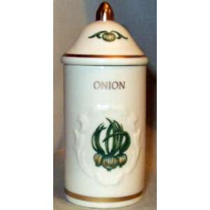 Onion Botanical Spice Garden Porcelain Spice Jar with Gold Trim by 