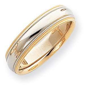  14k Two Tone 5.5mm Milgrained Edged Wedding Band/14kt two 