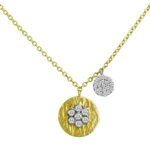 Meira T Pave Set Diamond Flower on 14K Yellow Disc Accented By Diamond 