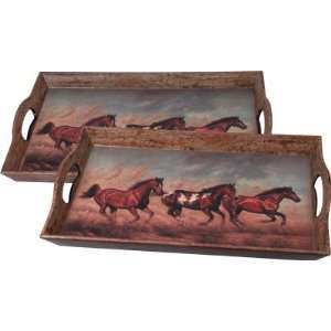   : RIVERS EDGE 2 PIECE SERVING TRAY SET HORSE SCENE: Sports & Outdoors