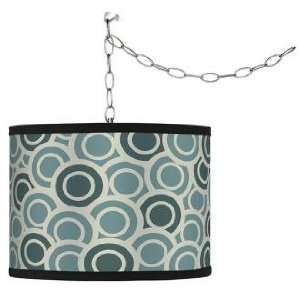  Swag Style Blue/Green Circlets Shade Plug In Chandelier 