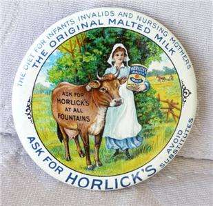 Late1800s Horlicks Malted Milk, Maiden & Cow Mirror, ALL ORIGINAL 