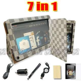 Leopard Kindle Fire Leather Case Cover/Stylus/Car Charger/USB Cable 