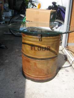 Flour Drum Side Table w/ 30 Glass Top  