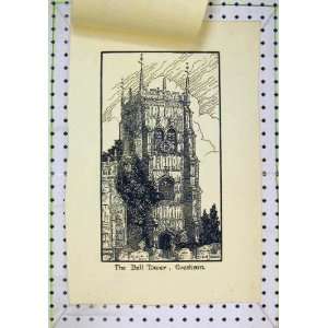  Antique Print View Bell Tower Evesham England Clock