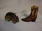western ornaments armadillo and cowboy boot 
