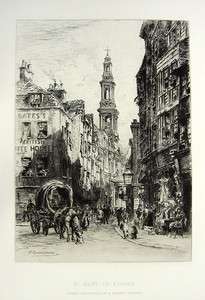 STRAND LONDON CITY ~ 1882 BRUNET DEBAINES Etching Print  