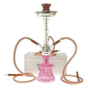   24 3 Hose Pink Clear Crystal Maju Hookah with case 