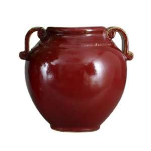  Red Majolica Displaying Round Handled Vase, 12 in.