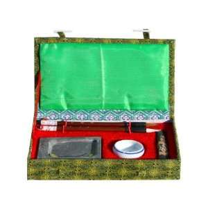   Chinese Calligraphy Brush Pen & Ink Set w/Silk Box