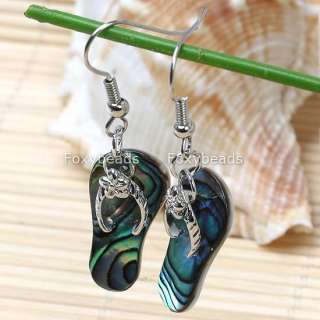 New Zealand Abalone Shell ^Slipper^ Art Dangle Earrings  