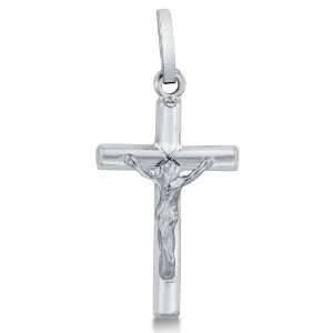 Solid 14K White Gold Jesus Crucifix Cross Pendant Charm (Height  3/4 