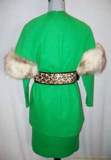 Vintage Claralura Dress & Jacket Outfit Christmas Green Real Fur 