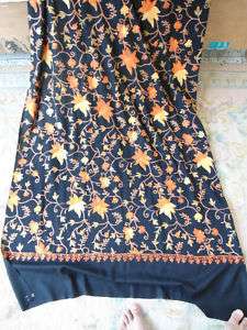 kashmir large shawl Hand embroidered black cashmere  