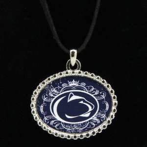   Nittany Lions Ladies Silvertone Oval & Crown Suede Necklace Jewelry