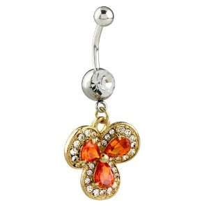 Flower July Birthstone Button Navel Body Jewelry Dangle Belly Ring
