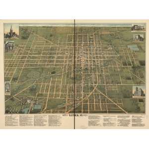  Historic Panoramic Map City of Lima, O. 1892. Geo. S 