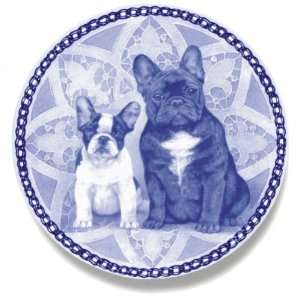  French Bulldog & Puppy: Danish Blue Porcelain Plate: Home 