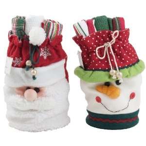 Santa & Snowman Kitchen Towels & Wine Gift Bag Set 