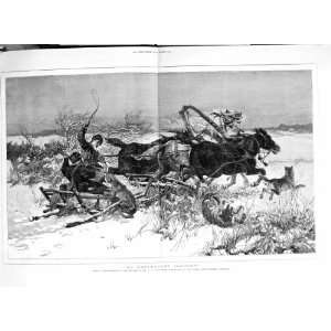  1882 KOWALSKY FINE ART WOLVES LADY MAN HORSES CART
