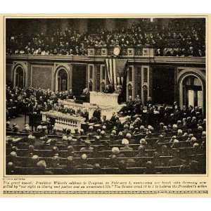  1917 Print President Wilson WWI Address to Congress 