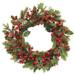   Pine with Holly Cones and Berries Green Red, 26 Inch: Home & Kitchen