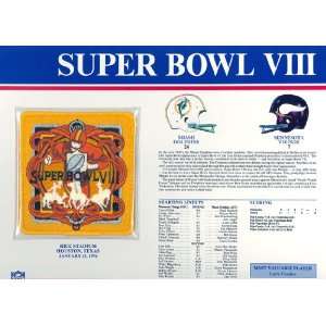  Super Bowl VIII Patch and Game Details Card Sports 