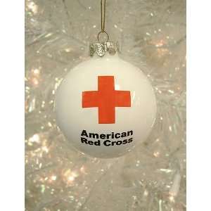 75 (70mm) White American Red Cross Glass Ball Christmas Ornament 