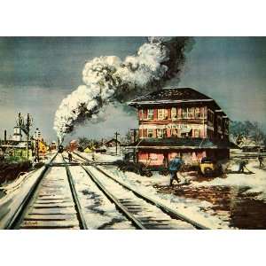 1940 Print Clinton Illinois Railroad Freight Central Locomotive Train 