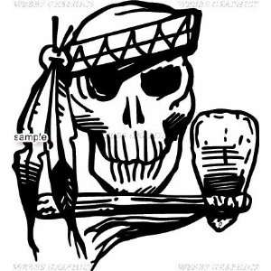  INDIAN WITH STONE AXE SKULL WHITE VINYL DECAL STICKER 