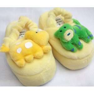  Baby New Born Plush Yellow and Green Dino Shoes Slippers, Size 