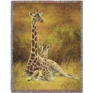  Mother and Son Giraffe Tapestry Afghan Throw