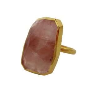    Charlene K Rose Quartz Gemstone Ring (24k Gold Plated): Jewelry