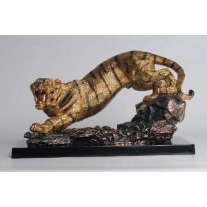  Golden Tiger on Rock Sculpture 