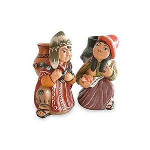   NOVICA Ceramic figurines, Young Family (pair): Home & Kitchen