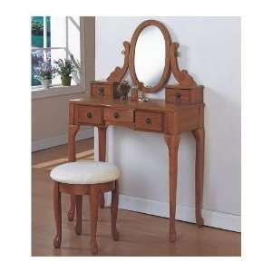    Traditional Style Oak Finish Vanity Set W/stool Furniture & Decor