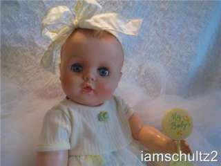 Vintage 1950s Big 23 Jointed Drink Wet Newborn Baby Doll With Molded 