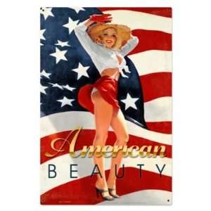  LARGE American Beauty Pin Up Vintage Metal Sign
