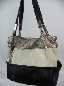 Makowsky Pebble Leather and Metallic Croco Embossed Tote Handbag 
