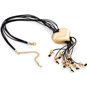  Gold Tone Multi Cord Tassel Fashion Heart Pendant Jewelry