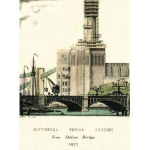  Battersea Power Station Etching , Topographical Engraving 
