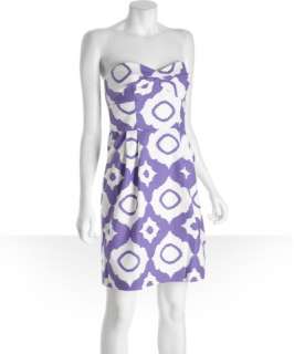 Shoshanna purple ikat print stretch cotton Reilly strapless dress