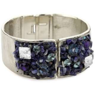 Sparkling Sage Crushed Stone Silver Tone and Blue Hinged Bangle 