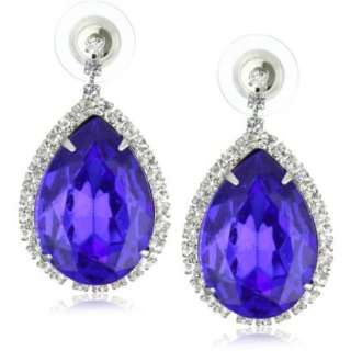 Yochi Royal Blue Pear Cut Stone Earrings   designer shoes, handbags 